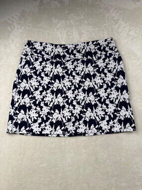 Up! Womens Navy & White Floral Pull-On Skort With Built-In Shorts XL Rayon Blend
